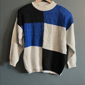 Color Block Sweater - Blue, Black, and White